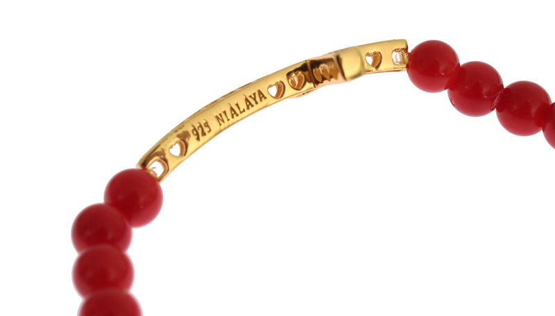 Elegant Gold and Red Coral Beaded Bracelet Nialaya