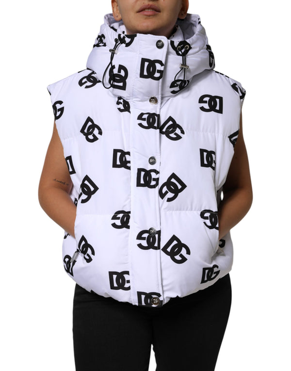 White Black DG Mania Polyester Puffer Jacket Dolce & Gabbana