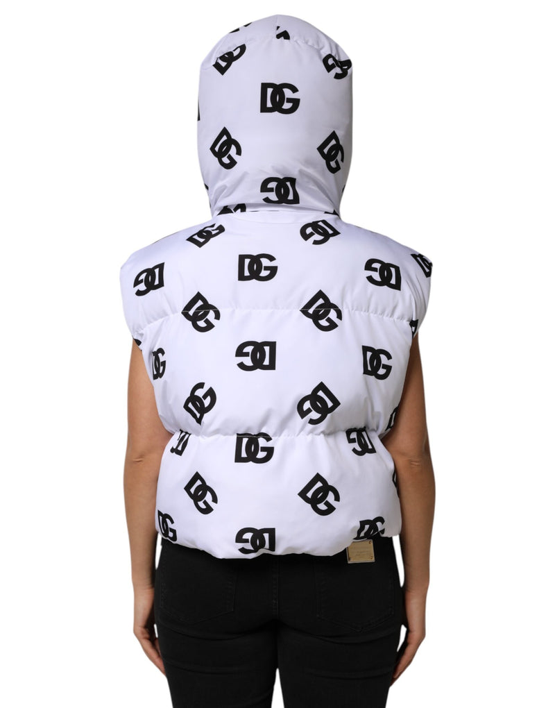White Black DG Mania Polyester Puffer Jacket Dolce & Gabbana