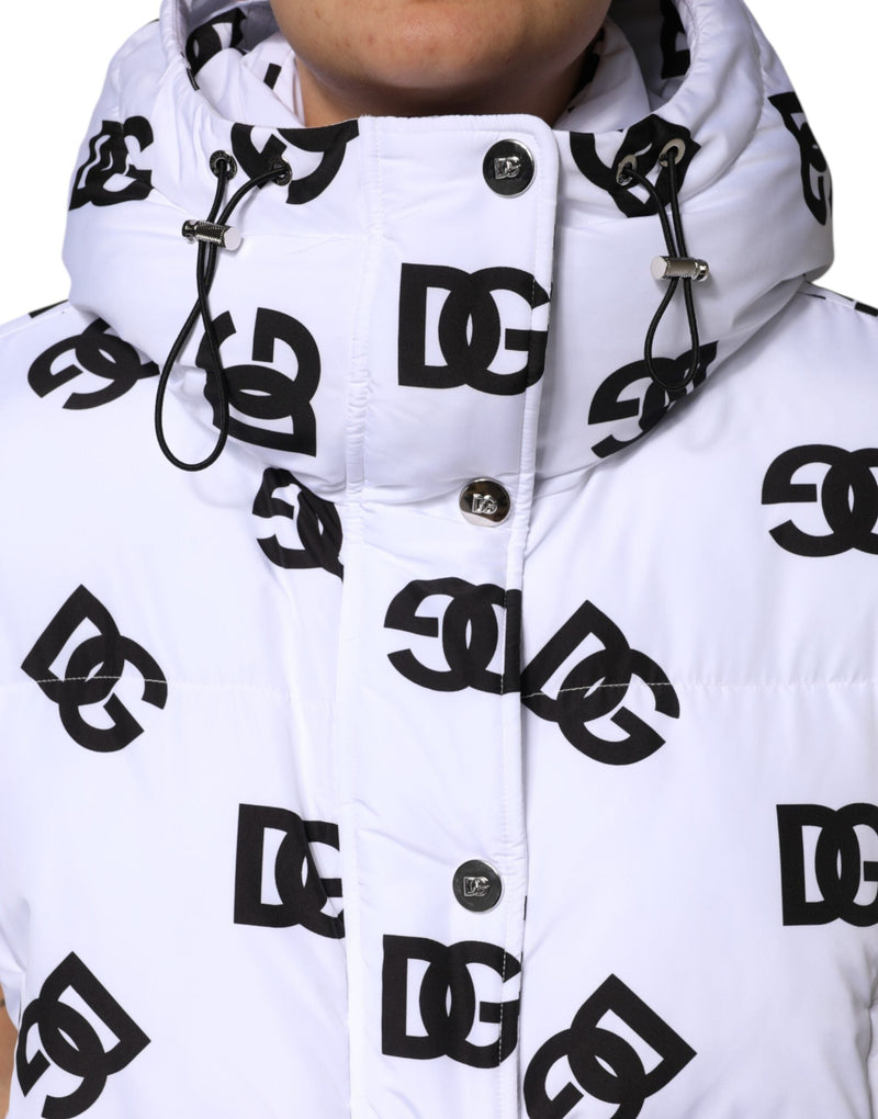 White Black DG Mania Polyester Puffer Jacket Dolce & Gabbana