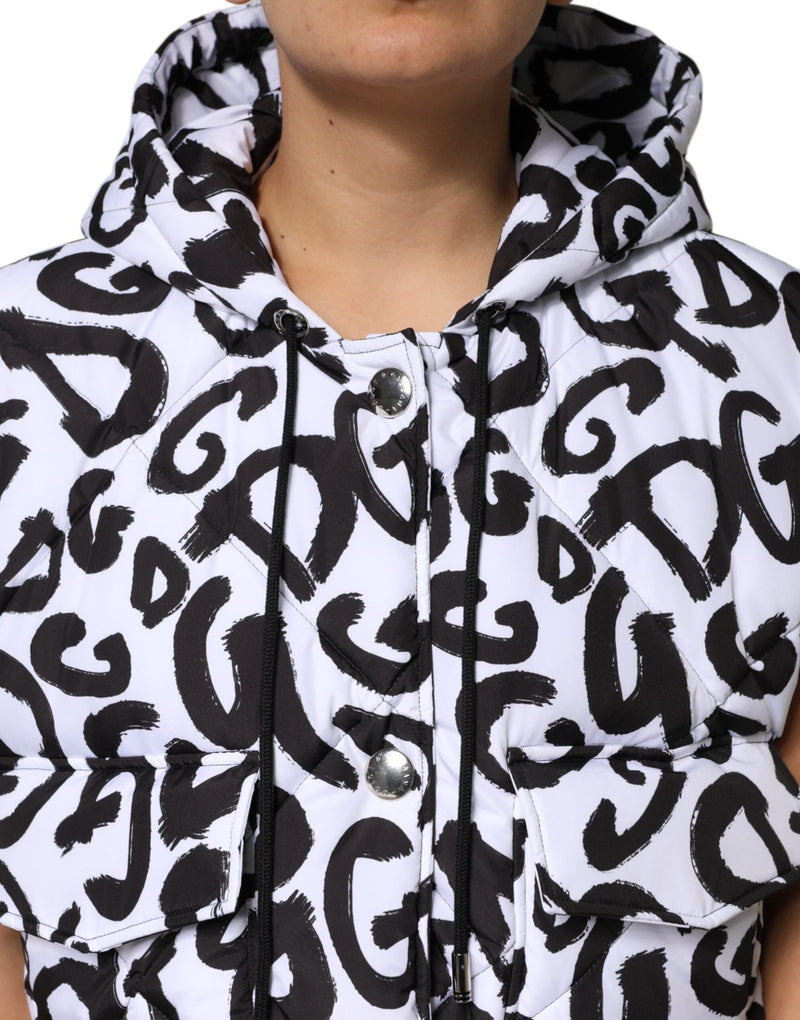White DG Mania Hooded Sleeveless Puffer Jacket Dolce & Gabbana