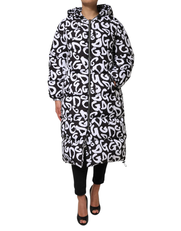 Black White DG Mania Hooded Long Coat Jacket Dolce & Gabbana