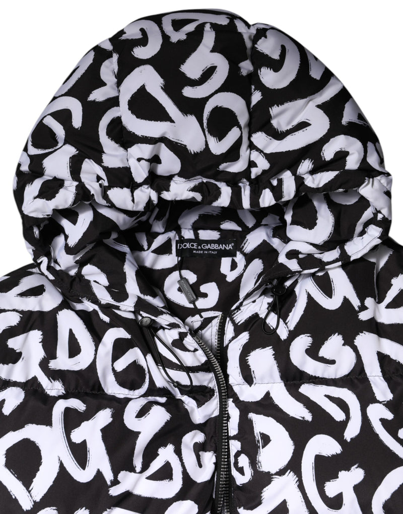 Black White DG Mania Hooded Long Coat Jacket Dolce & Gabbana