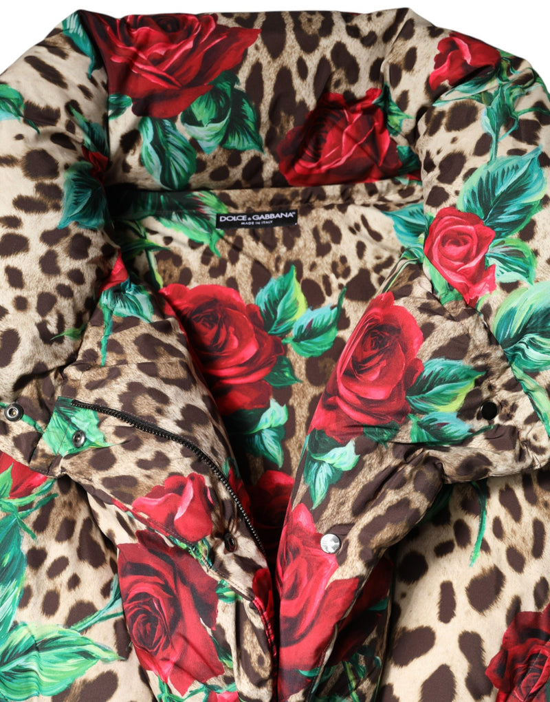 Multicolor Leopard Rose Puffer Quilted Jacket Dolce & Gabbana