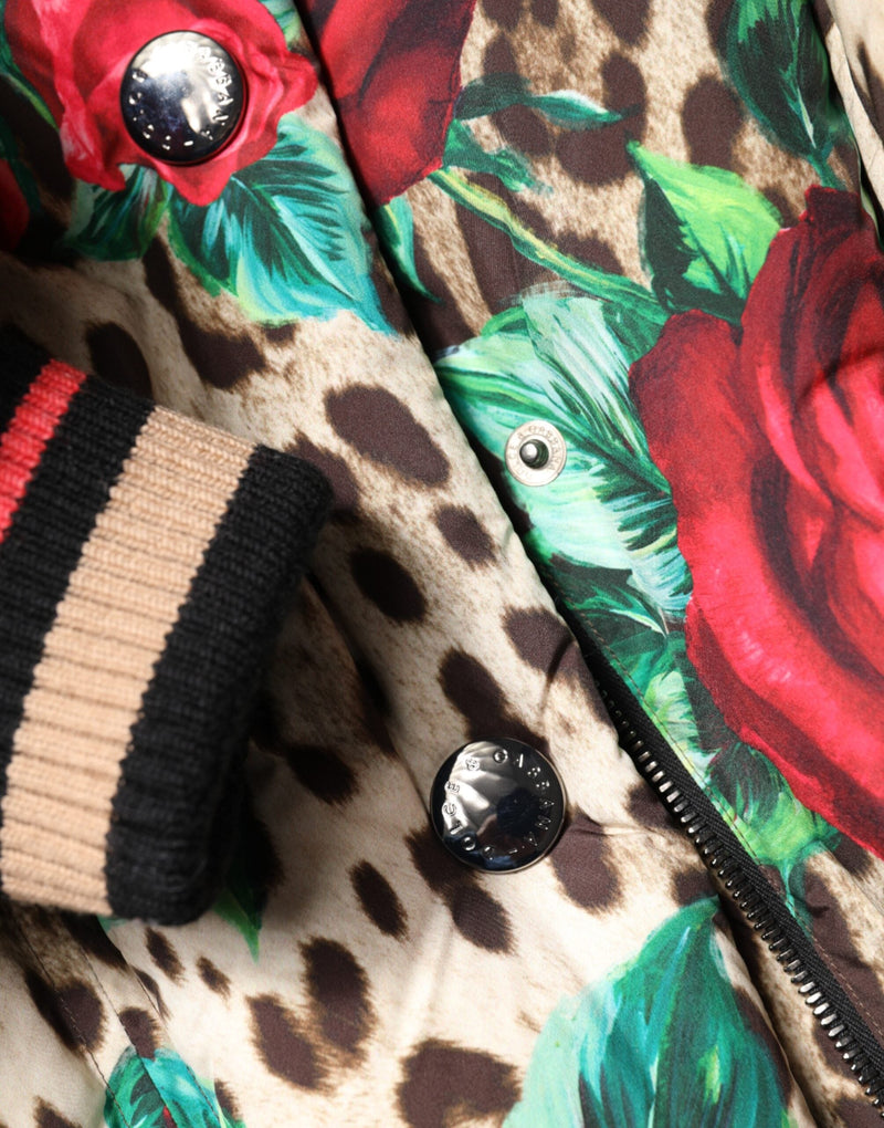 Multicolor Leopard Rose Puffer Quilted Jacket Dolce & Gabbana
