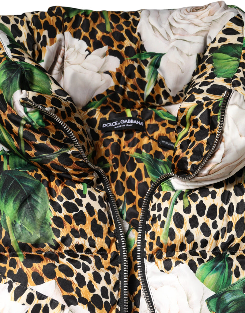 Multicolor Leopard Rose Puffer Quilted Jacket Dolce & Gabbana