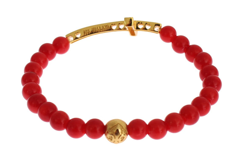 Elegant Gold and Red Coral Beaded Bracelet Nialaya