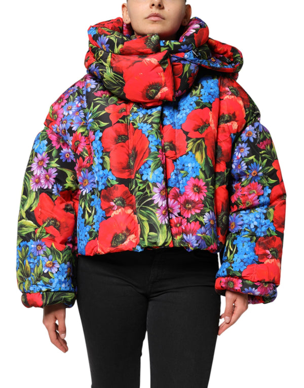 Multicolor Floral Hooded Puffer Coat Jacket Dolce & Gabbana