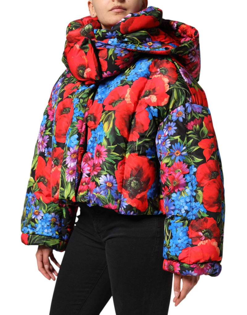Multicolor Floral Hooded Puffer Coat Jacket Dolce & Gabbana