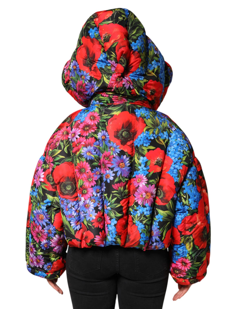 Multicolor Floral Hooded Puffer Coat Jacket Dolce & Gabbana