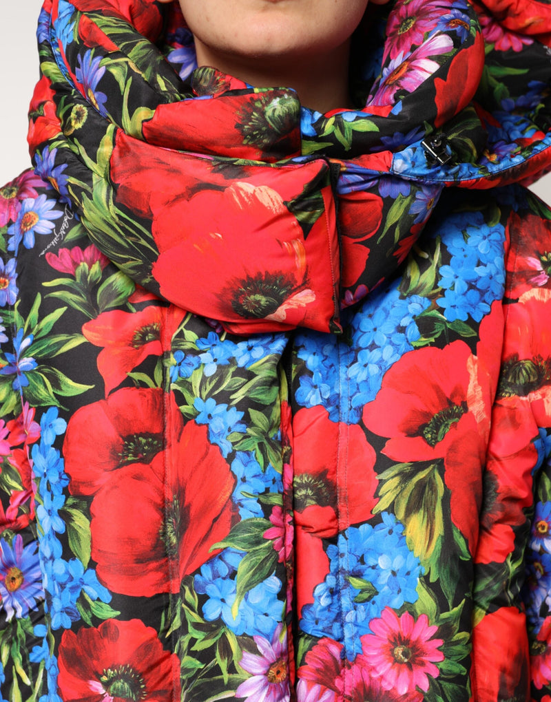 Multicolor Floral Hooded Puffer Coat Jacket Dolce & Gabbana