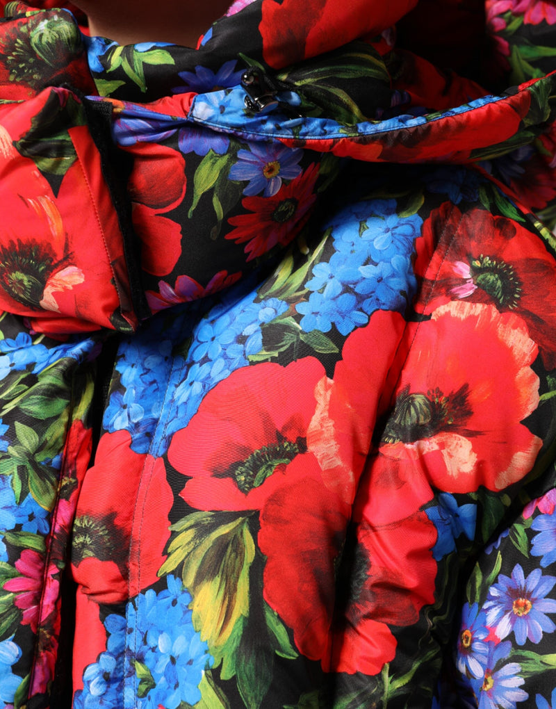 Multicolor Floral Hooded Puffer Coat Jacket Dolce & Gabbana