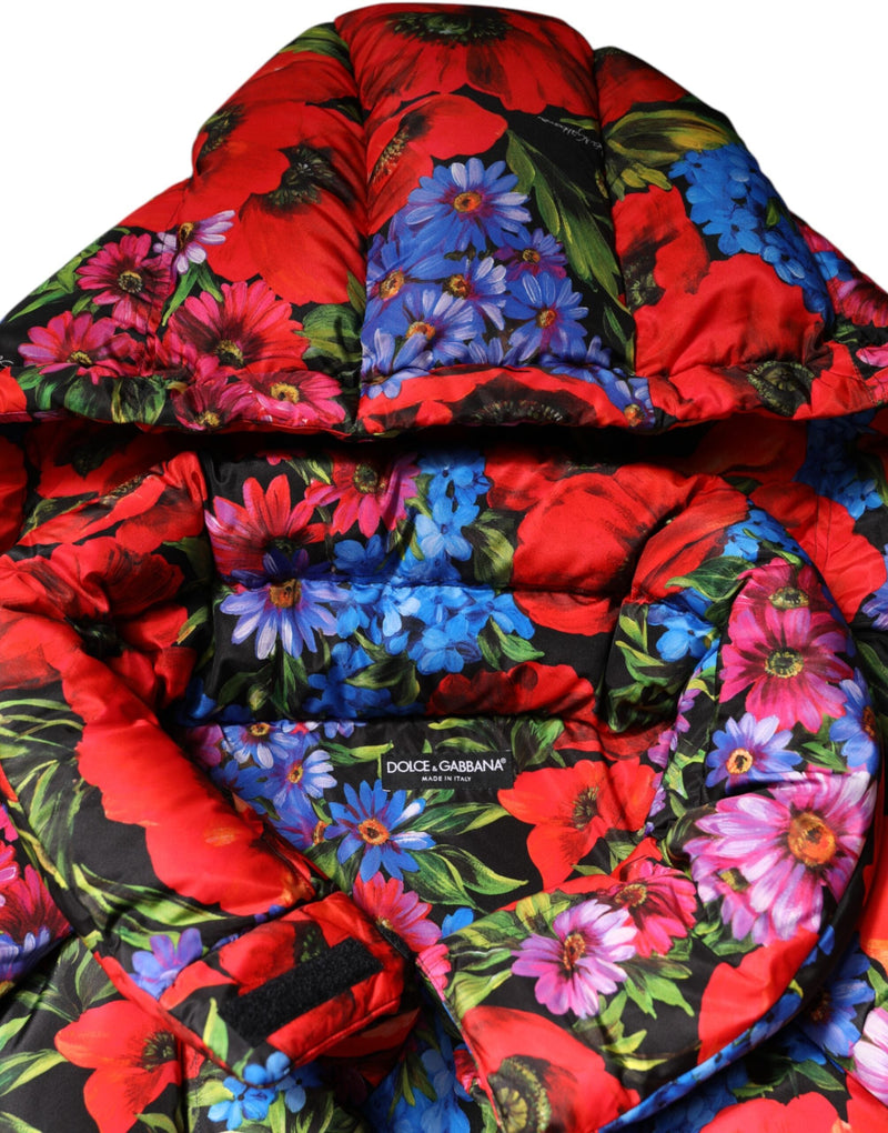 Multicolor Floral Hooded Puffer Coat Jacket Dolce & Gabbana