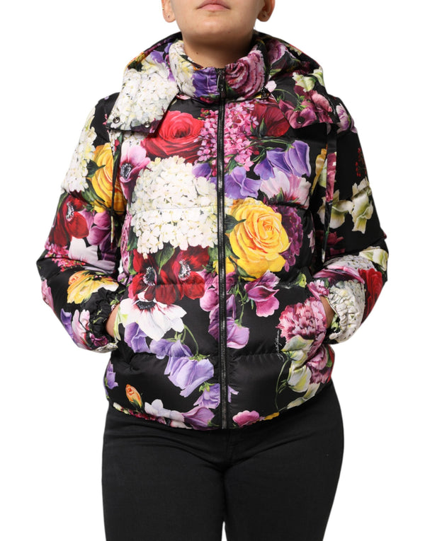 Multicolor Floral Hooded Puffer Quilted Jacket Dolce & Gabbana