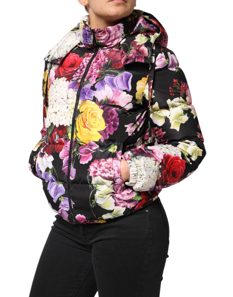 Multicolor Floral Hooded Puffer Quilted Jacket Dolce & Gabbana