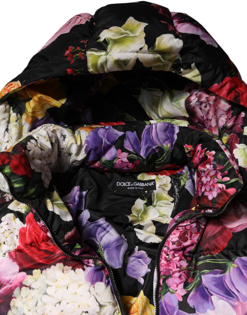 Multicolor Floral Hooded Puffer Quilted Jacket Dolce & Gabbana