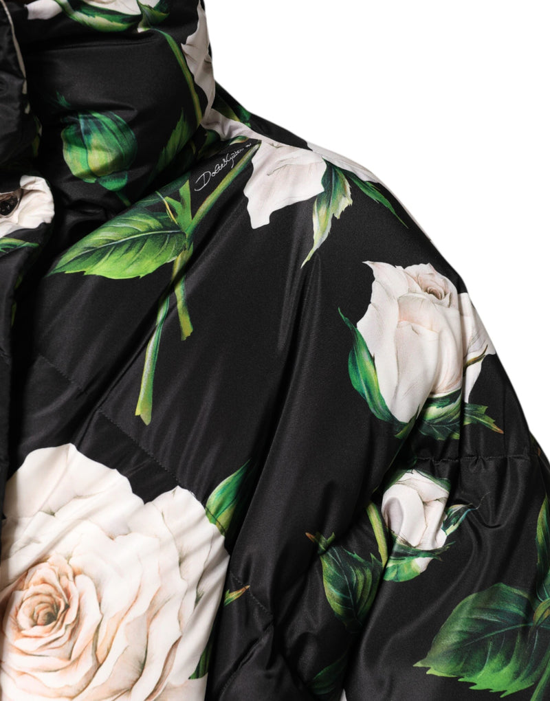 Black Floral Print Puffer Quilted Jacket Dolce & Gabbana