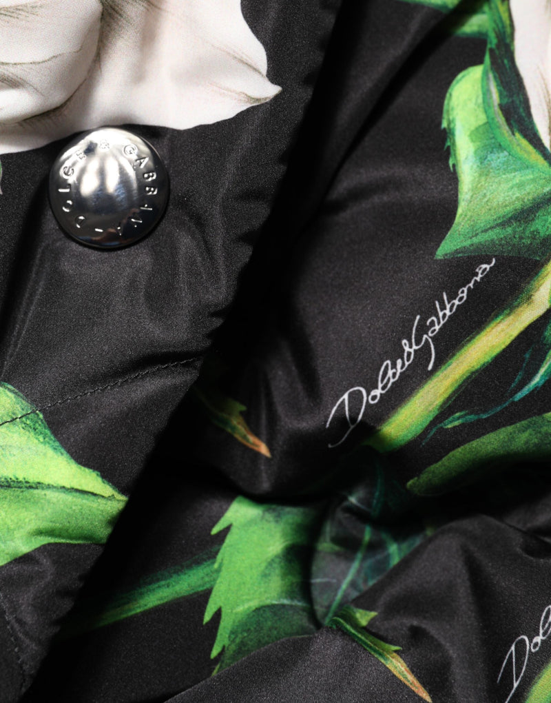 Black Floral Print Puffer Quilted Jacket Dolce & Gabbana