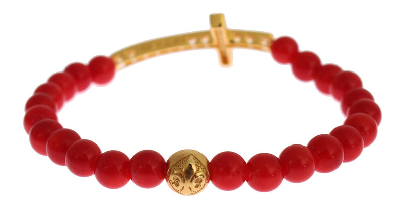 Elegant Gold and Red Coral Beaded Bracelet Nialaya