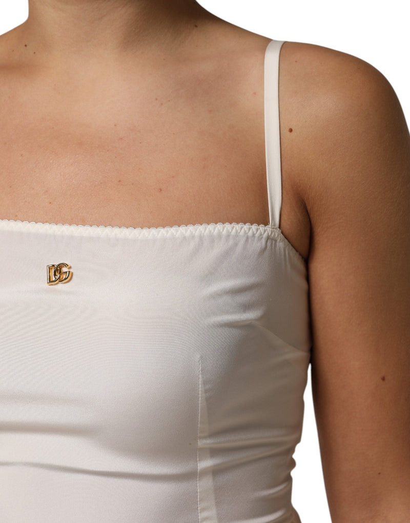 White Full Slip DG Logo Silk Dress Sleepwear Dolce & Gabbana