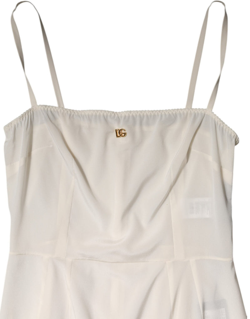 White Full Slip DG Logo Silk Dress Sleepwear Dolce & Gabbana