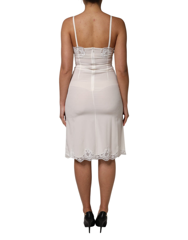 White Lace Gold DG Logo Silk Dress Sleepwear Dolce & Gabbana