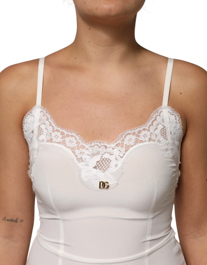 White Lace Gold DG Logo Silk Dress Sleepwear Dolce & Gabbana