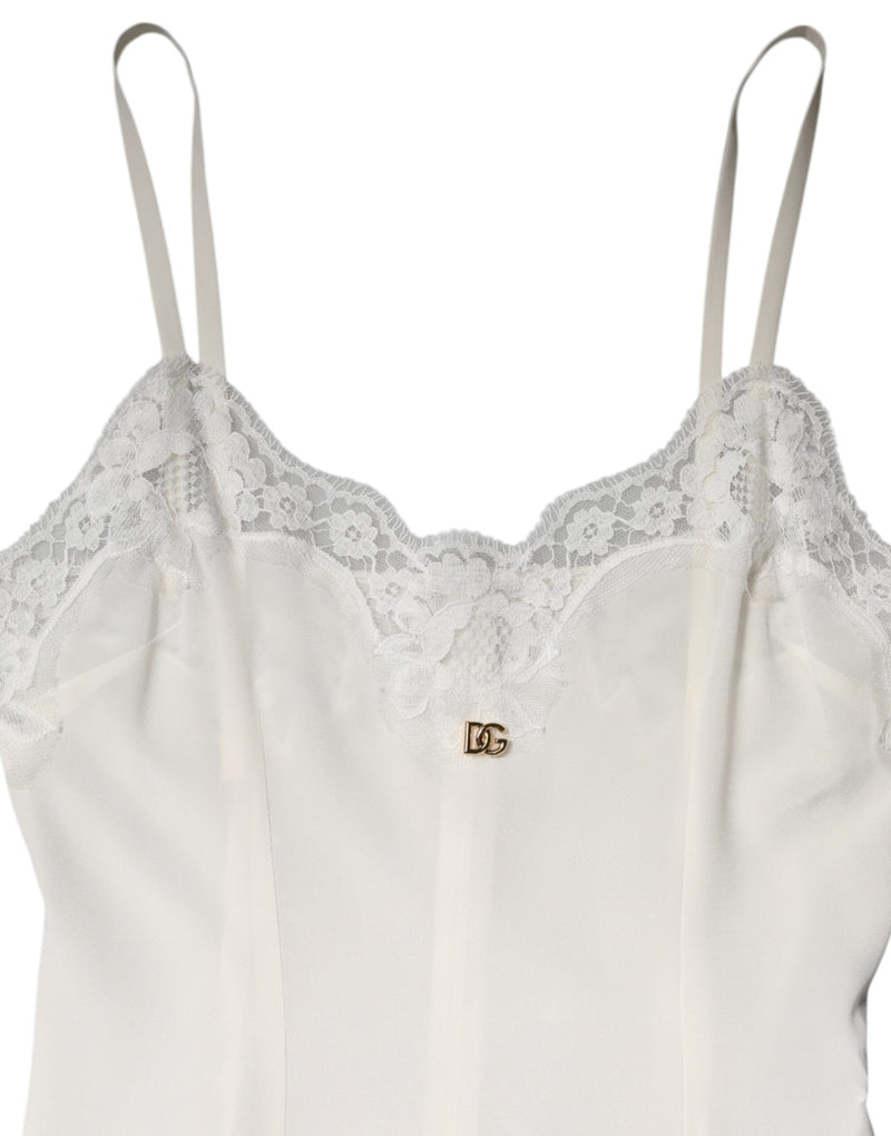White Lace Gold DG Logo Silk Dress Sleepwear Dolce & Gabbana