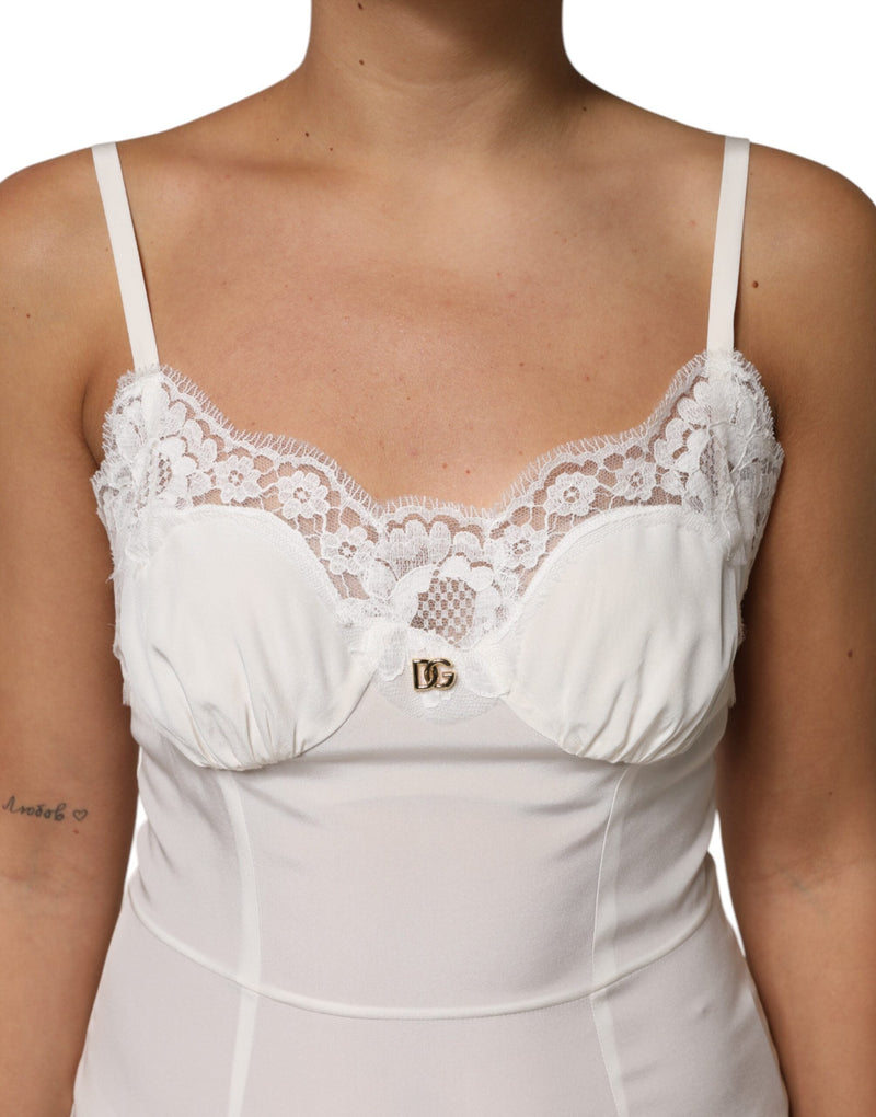 White Lace DG Logo Silk Dress Sleepwear Dolce & Gabbana