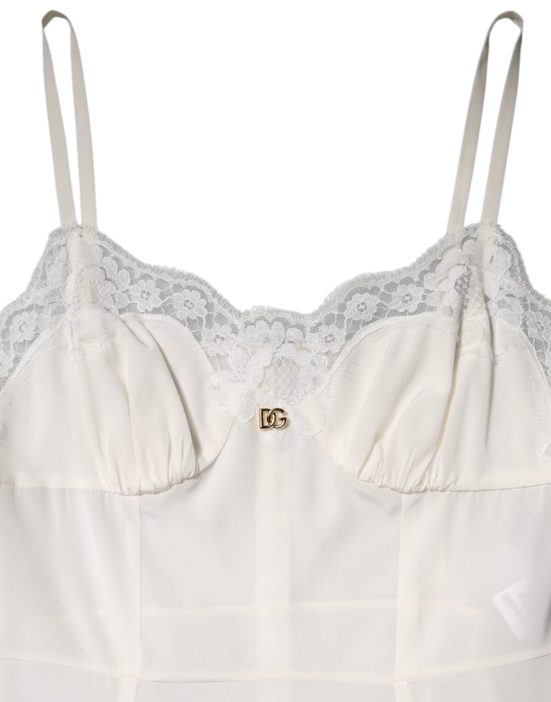 White Lace DG Logo Silk Dress Sleepwear Dolce & Gabbana