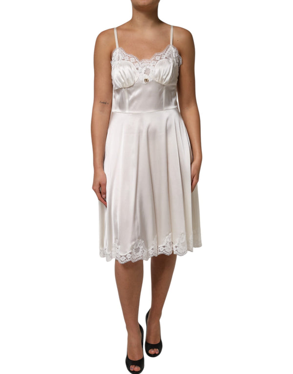 White Lace DG Logo Silk Dress Sleepwear Dolce & Gabbana