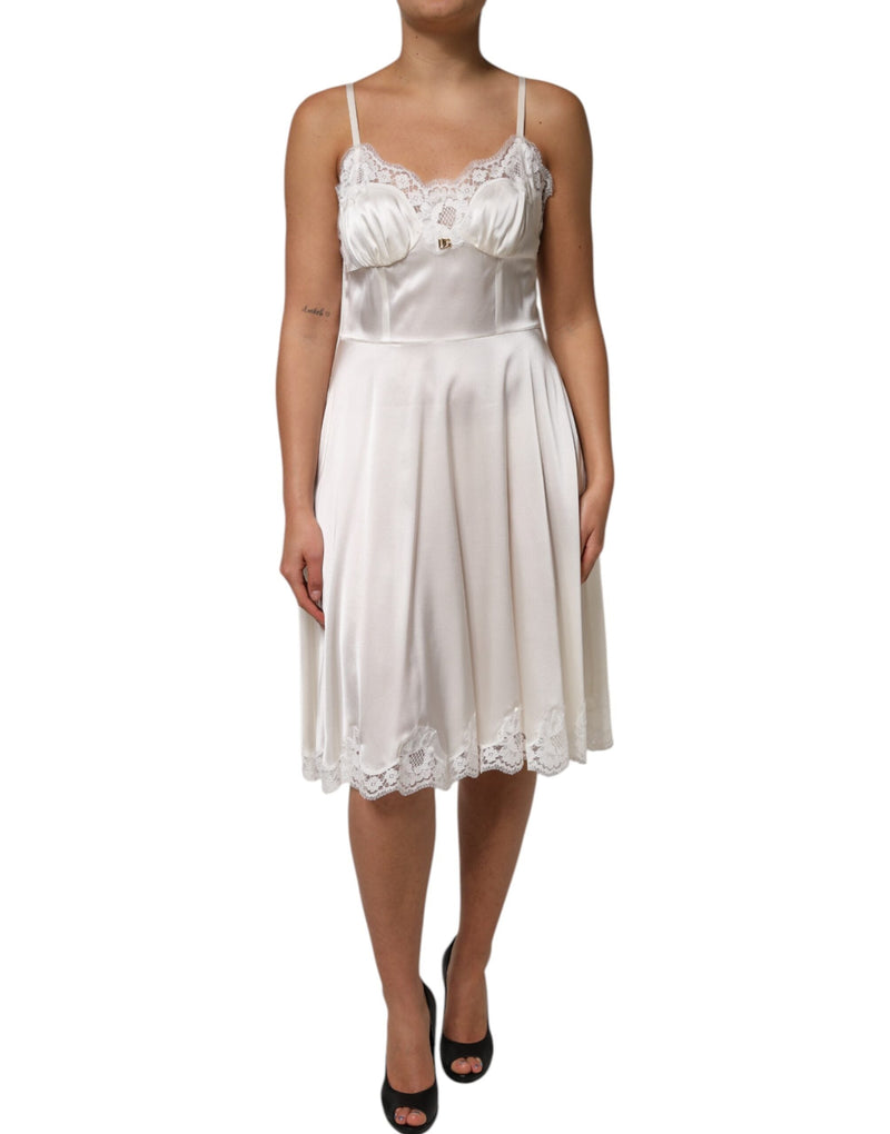 White Lace DG Logo Silk Dress Sleepwear Dolce & Gabbana