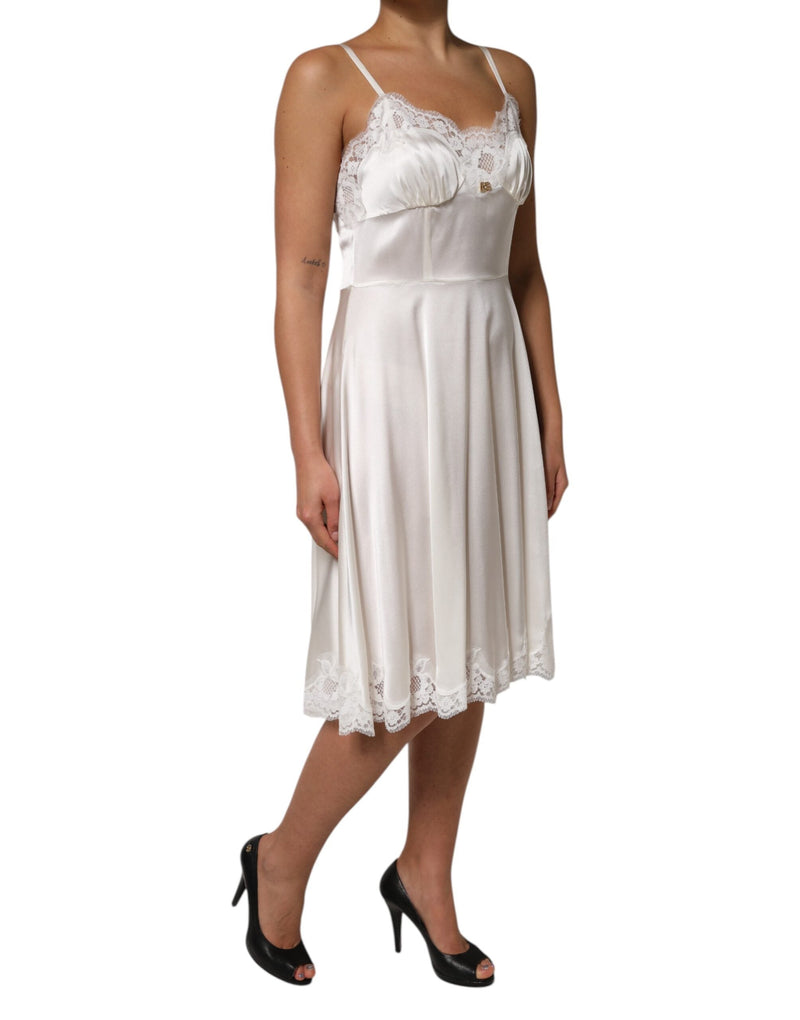 White Lace DG Logo Silk Dress Sleepwear Dolce & Gabbana