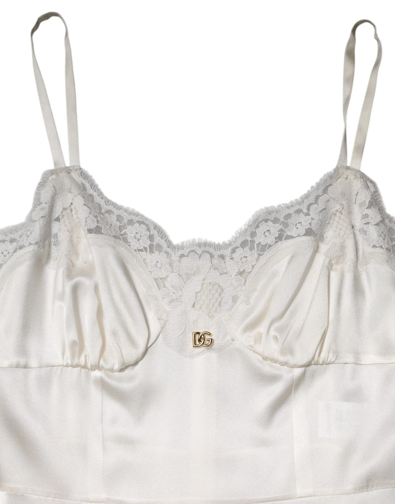 White Lace DG Logo Silk Dress Sleepwear Dolce & Gabbana
