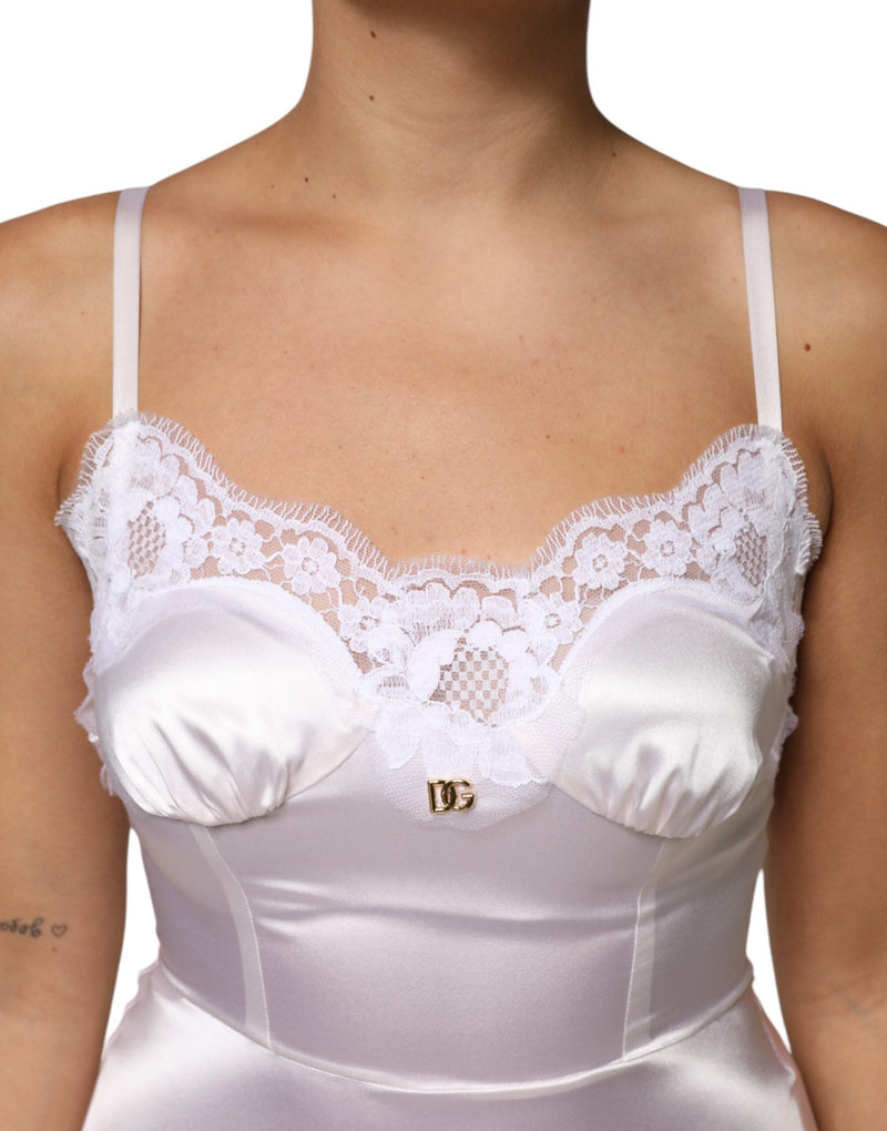 White Lace Gold DG Logo Silk Dress Sleepwear Dolce & Gabbana