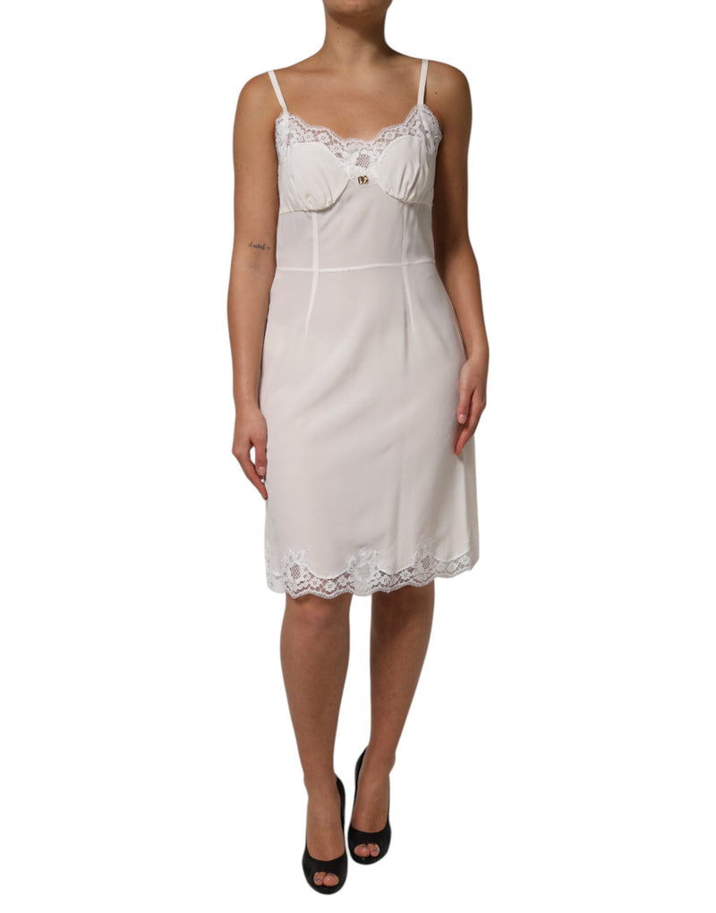 White Lace Gold DG Logo Silk Dress Sleepwear Dolce & Gabbana