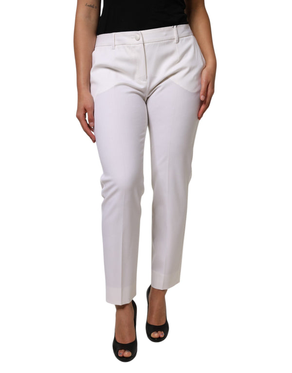 White Wool Mid Waist Tapered Pants Dolce & Gabbana