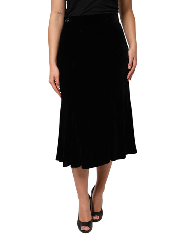 Black High Waist Fit Flared Midi Skirt Dolce & Gabbana