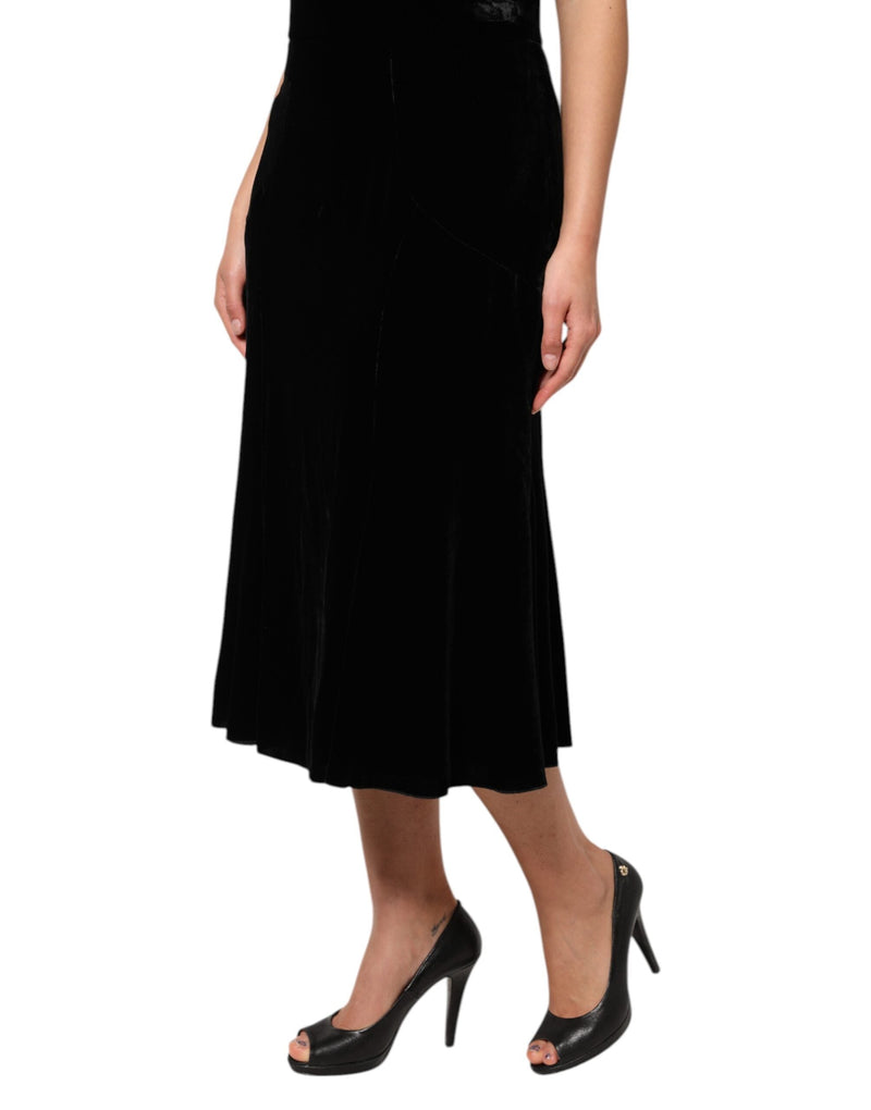 Black High Waist Fit Flared Midi Skirt Dolce & Gabbana