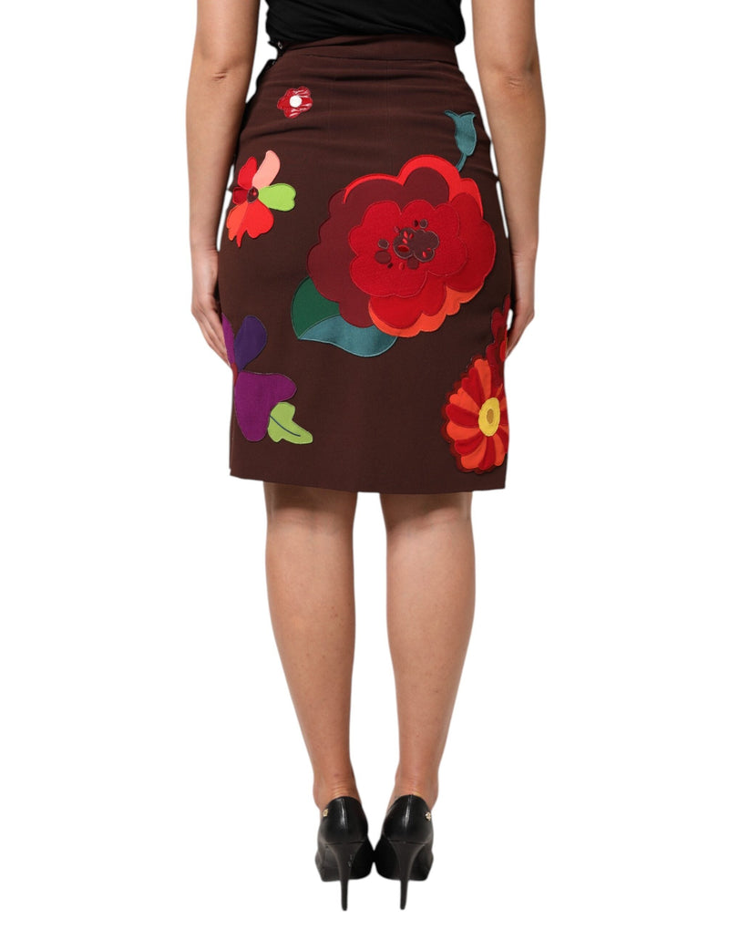 Brown Floral High Waist Side Slit Skirt Dolce & Gabbana