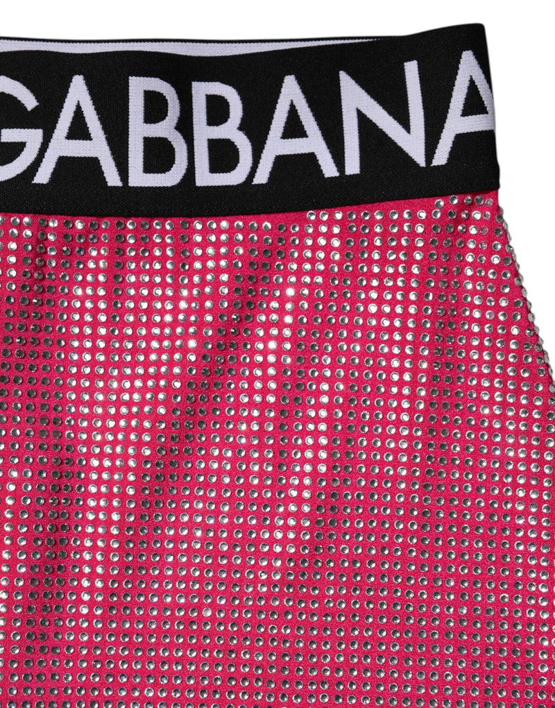 Pink Rhinestone Embellished Logo Mini Skirt Dolce & Gabbana