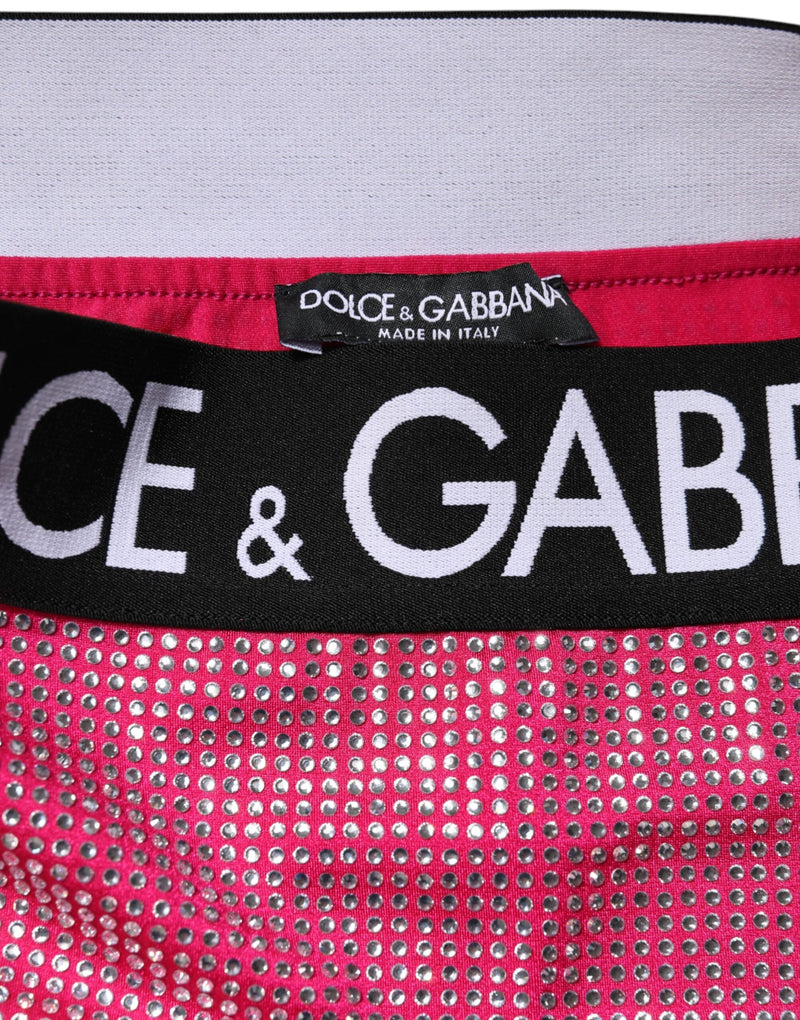 Pink Rhinestone Embellished Logo Mini Skirt Dolce & Gabbana