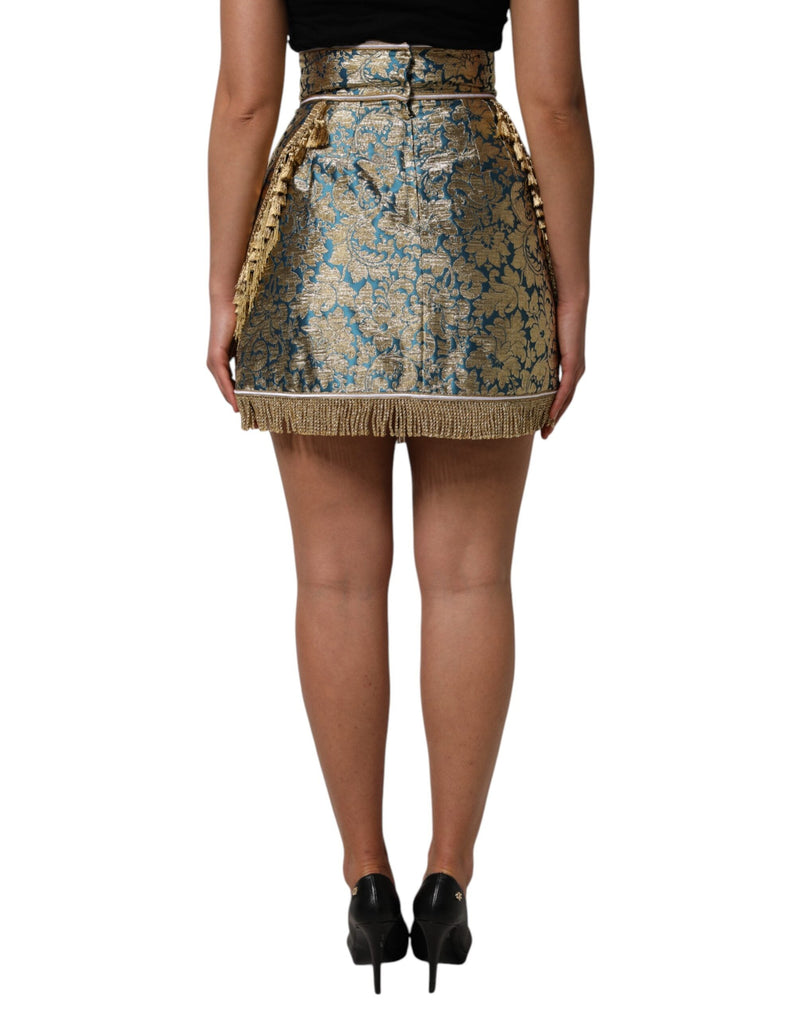 Blue Floral Jacquard Tasseled Mini Skirt Dolce & Gabbana