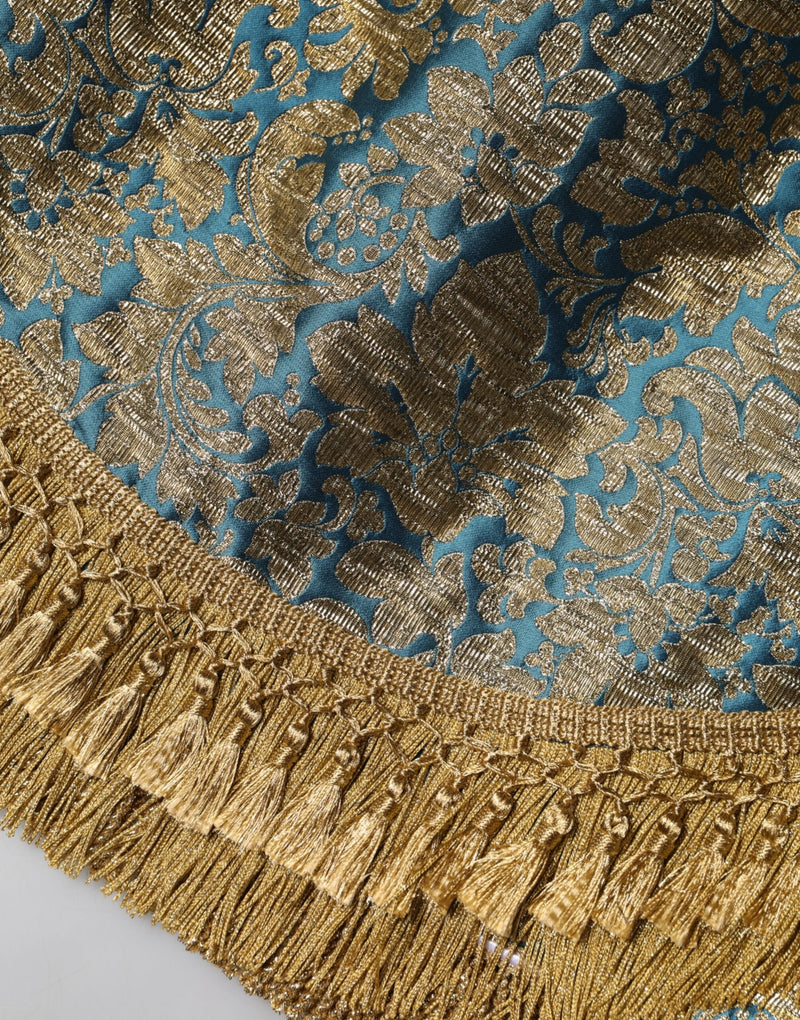 Blue Floral Jacquard Tasseled Mini Skirt Dolce & Gabbana