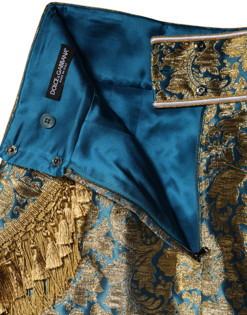 Blue Floral Jacquard Tasseled Mini Skirt Dolce & Gabbana