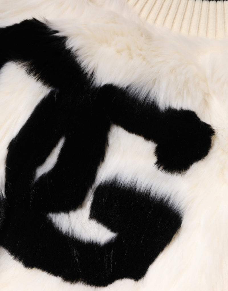 White Cropped Faux Fur DG Sweatshirt Sweater Dolce & Gabbana