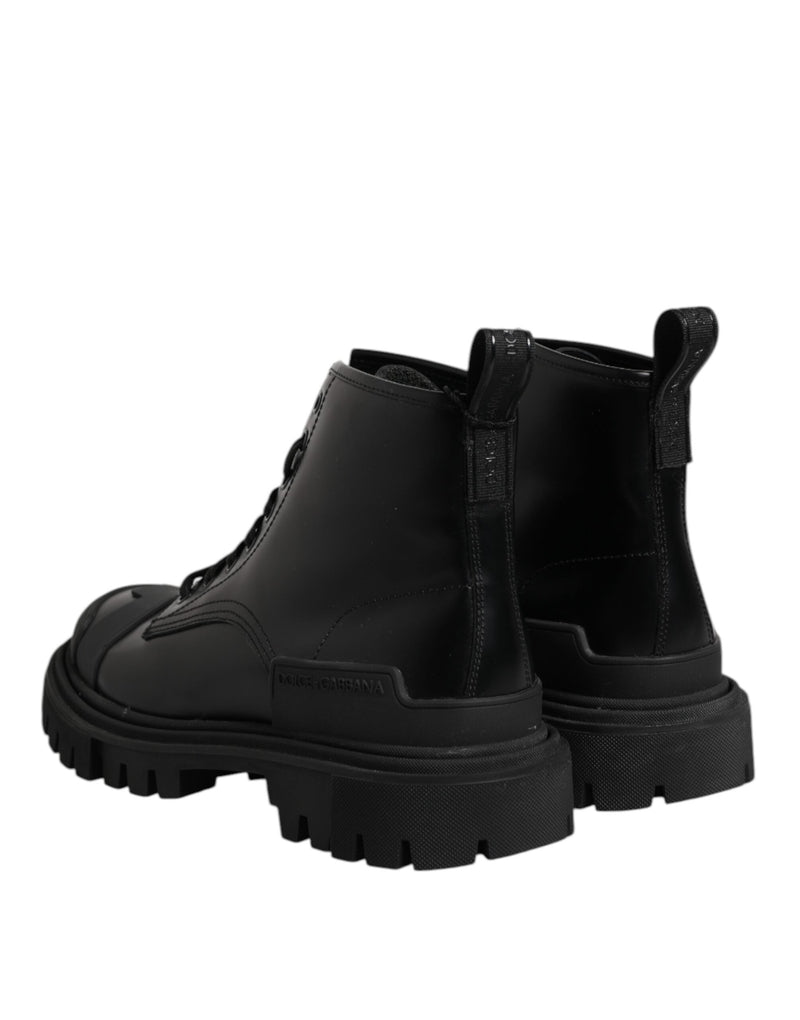 Black Leather Lace Up Mid Calf Boots Shoes Dolce & Gabbana