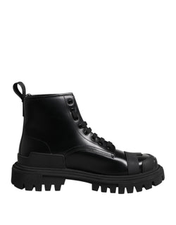 Black Leather Lace Up Mid Calf Boots Shoes Dolce & Gabbana