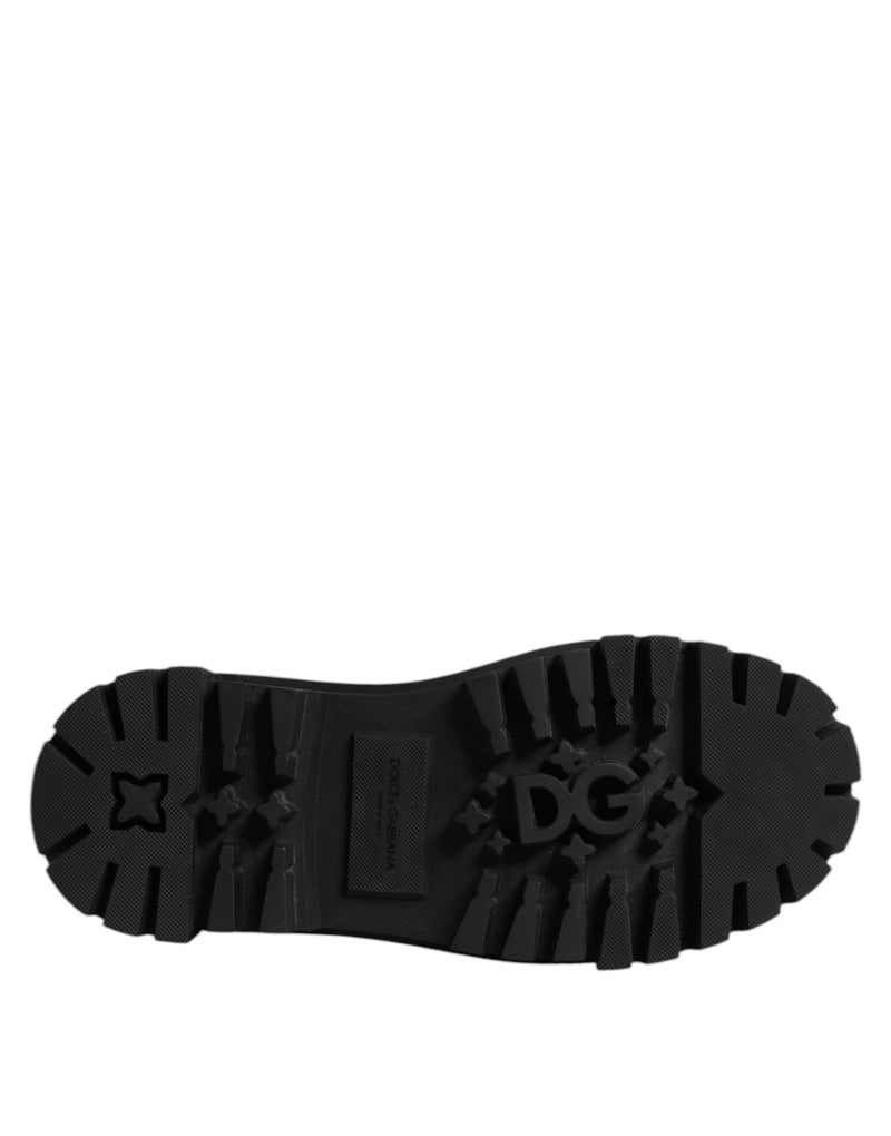 Black Leather Lace Up Mid Calf Boots Shoes Dolce & Gabbana