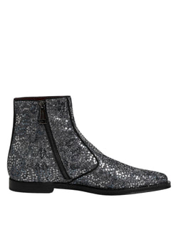 Dark Gray Cotton Sequined Chelsea Boots Shoes Dolce & Gabbana